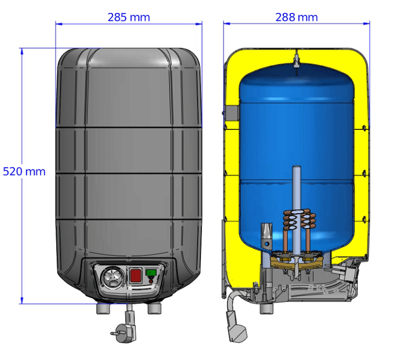 Dimensiuni Boiler electric cu montaj deasupra lavoarului Eldom Extra