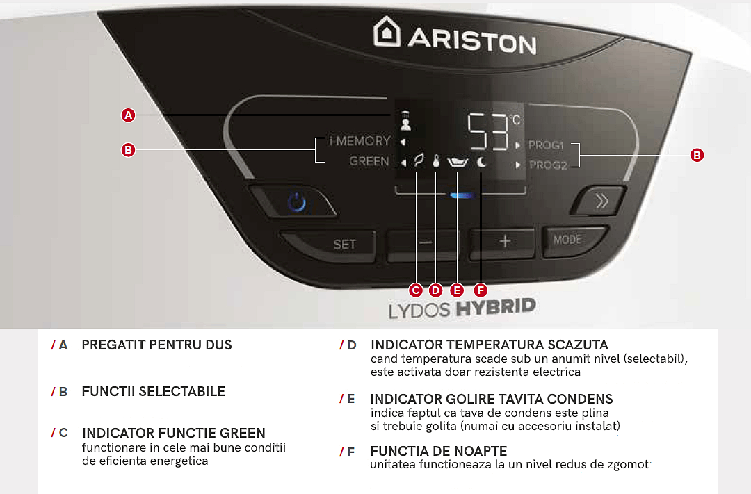 Boiler cu pompa de caldura Ariston Lydos Hybrid WIFi - afisaj electronic